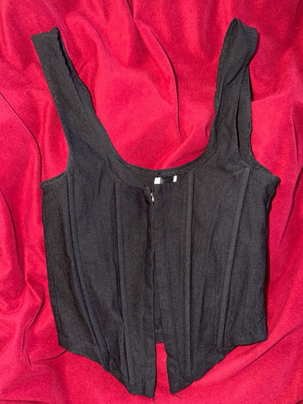 Black Sleeveless Corset-Style Tank Top